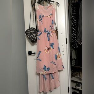 Ophelia Roe Pink dress with blue and white floral print in size Small